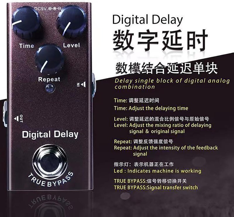 IOppWin Digital Delay Electric Guitar Effects Pedal - Mini Size, True Bypass, Noise Reduction, Aluminum Alloy, 9V DC Power, 20ms-600ms Delay - Image 2